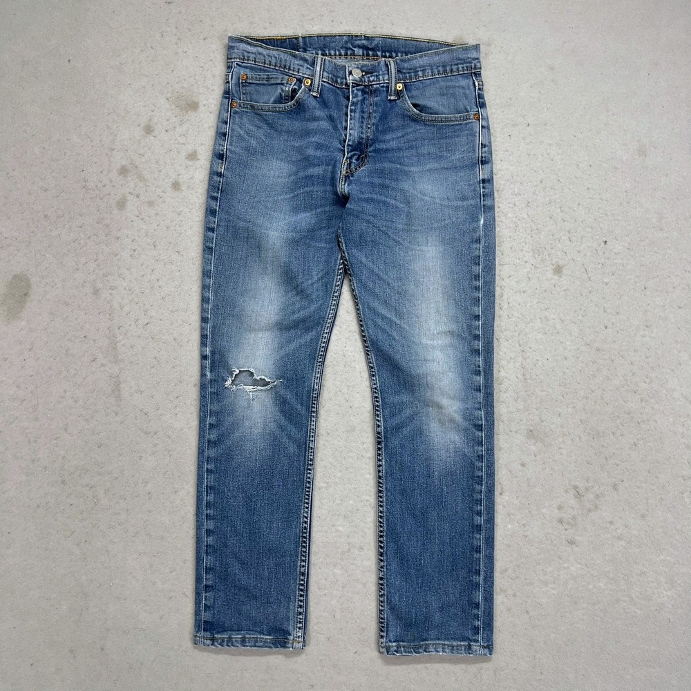 Levi's Men's Slim Jeans in Medium Blue with Distressed Knee